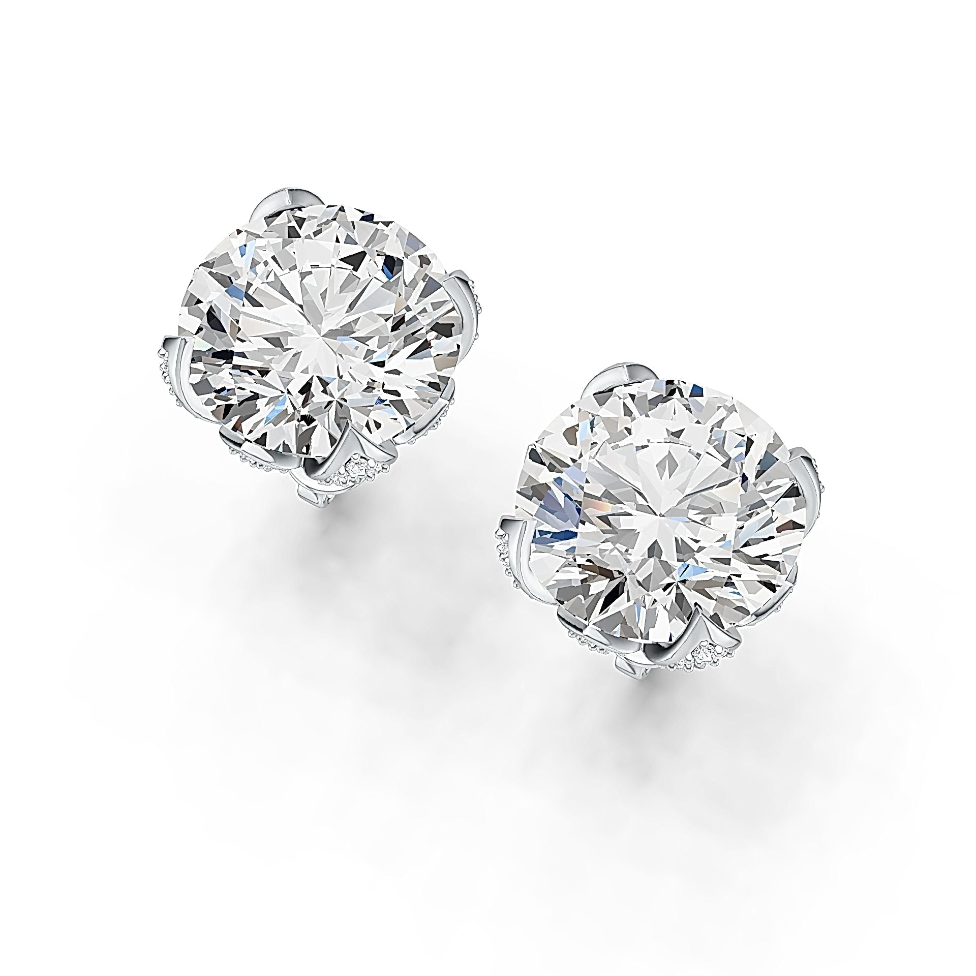 10K Gold Semi Mount Earrings Setting Round RD 15x15mm Hidden Halo Moissanite Accent DHJ