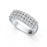 Sterling Silver Ring with White Topaz or Moissanite Three-Row Half-Eternity Ring DHJ