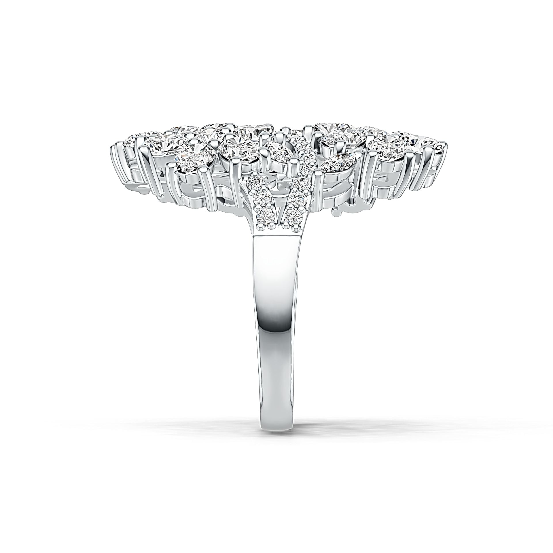 Platinum Cluster Cocktail Ring with White Topaz or Moissanite Diamond Accent DHJ