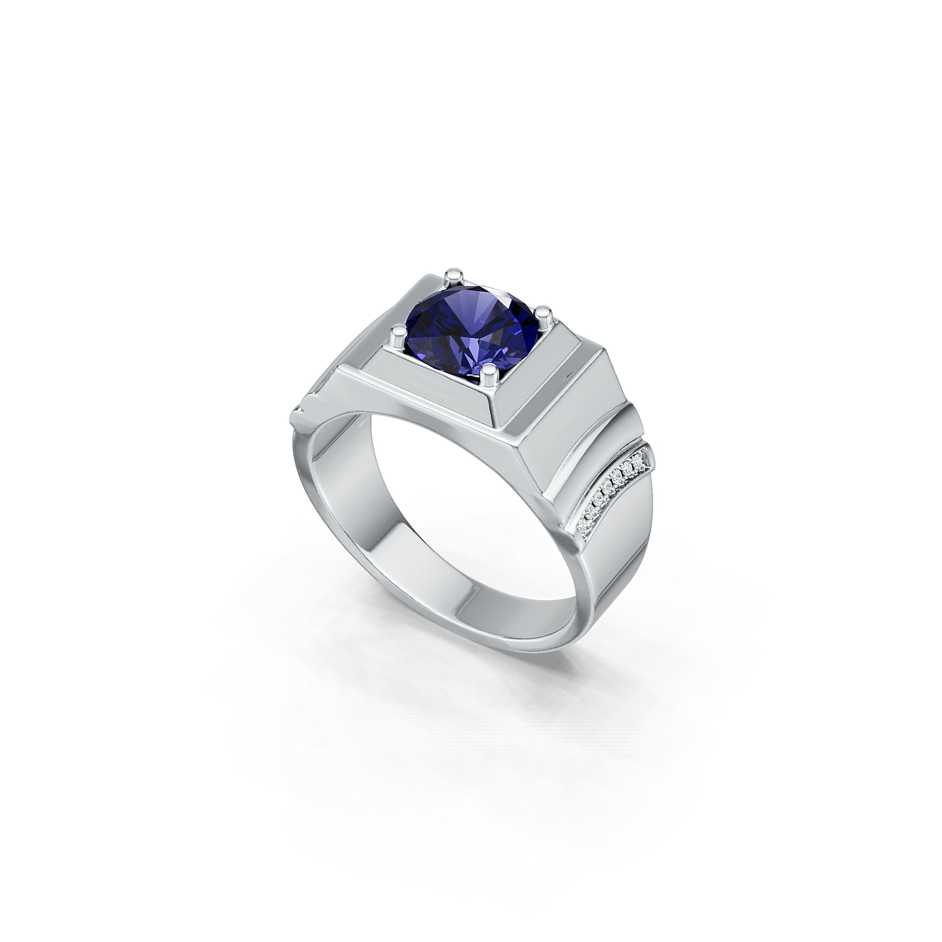 Men's Sterling Silver Semi Mount Ring Setting Round RD 8x8mm Ring with Accent Syzjewelry