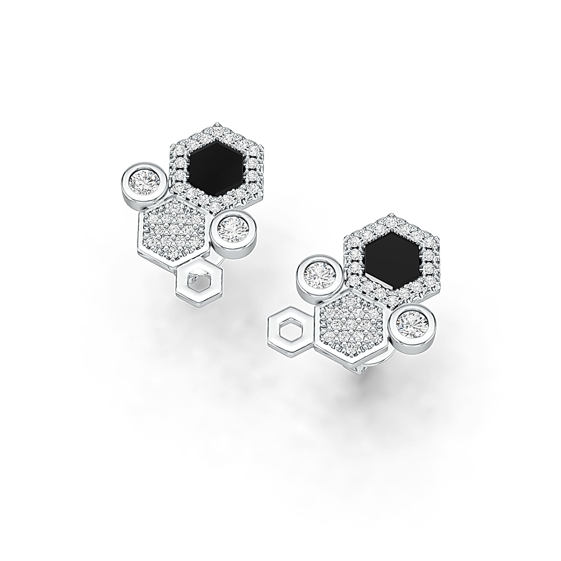 14K Gold Earrings Hexagon Theme with or Moissanite Diamond Accent DHJ