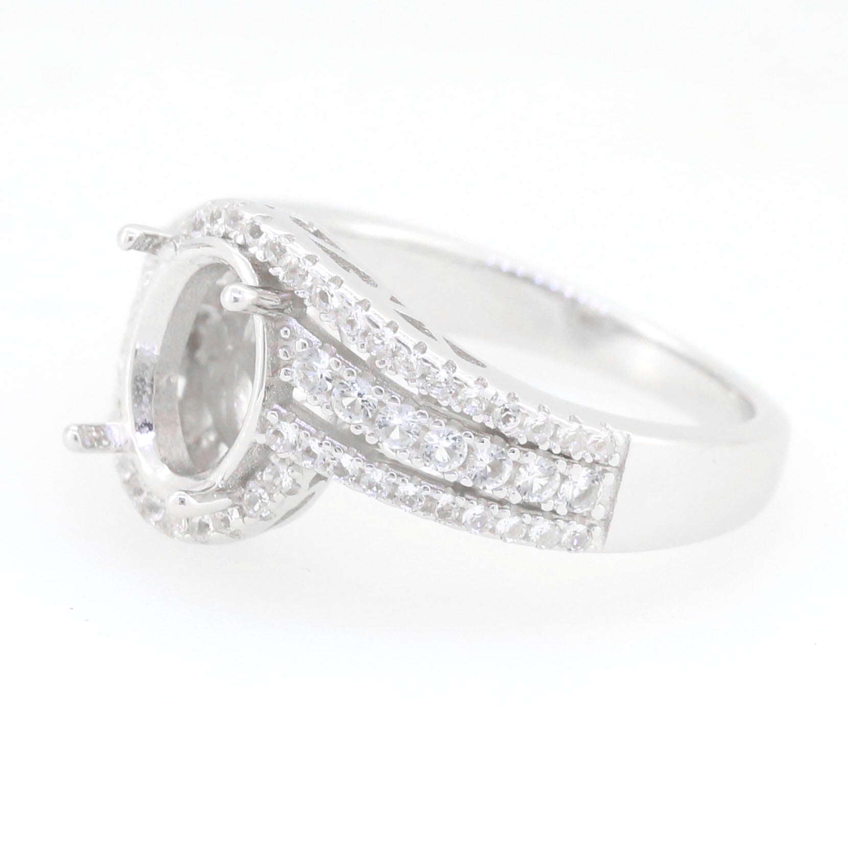 10K 14K Gold or Platinum Semi Mount Ring Setting Oval OV 9X7mm Halo Bypass Diamond Accent DHJ