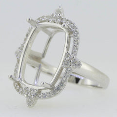 18K Gold Semi Mount Ring Setting Cushion CU 18X13mm Halo Cocktail Ring Diamond Accent Syzjewelry
