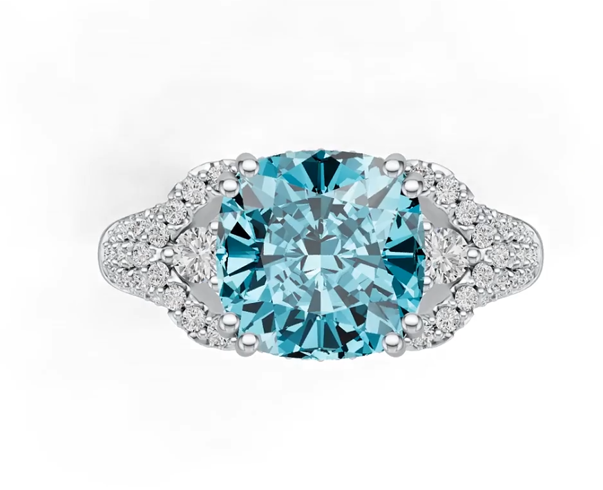 10K Gold Semi Mount Ring Setting Cushion CU 9X9mm Moissanite Accent DHJ