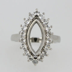 Platinum Semi Mount Ring Setting Marquise MQ 16x8mm Halo Diamond Accent Syzjewelry