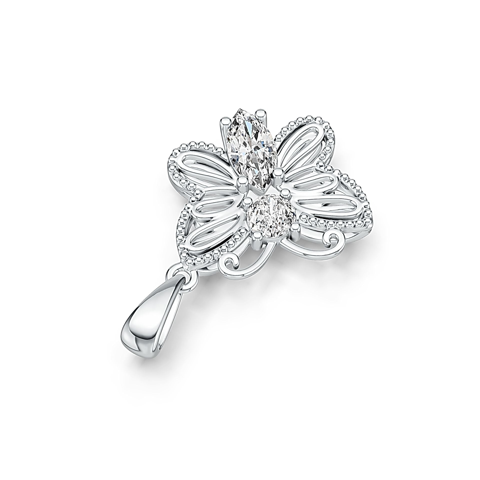 Sterling Silver Semi Mount Pendant Setting Marquise MQ 8X4mm RD 4X4mm Butterfly Theme DHJ