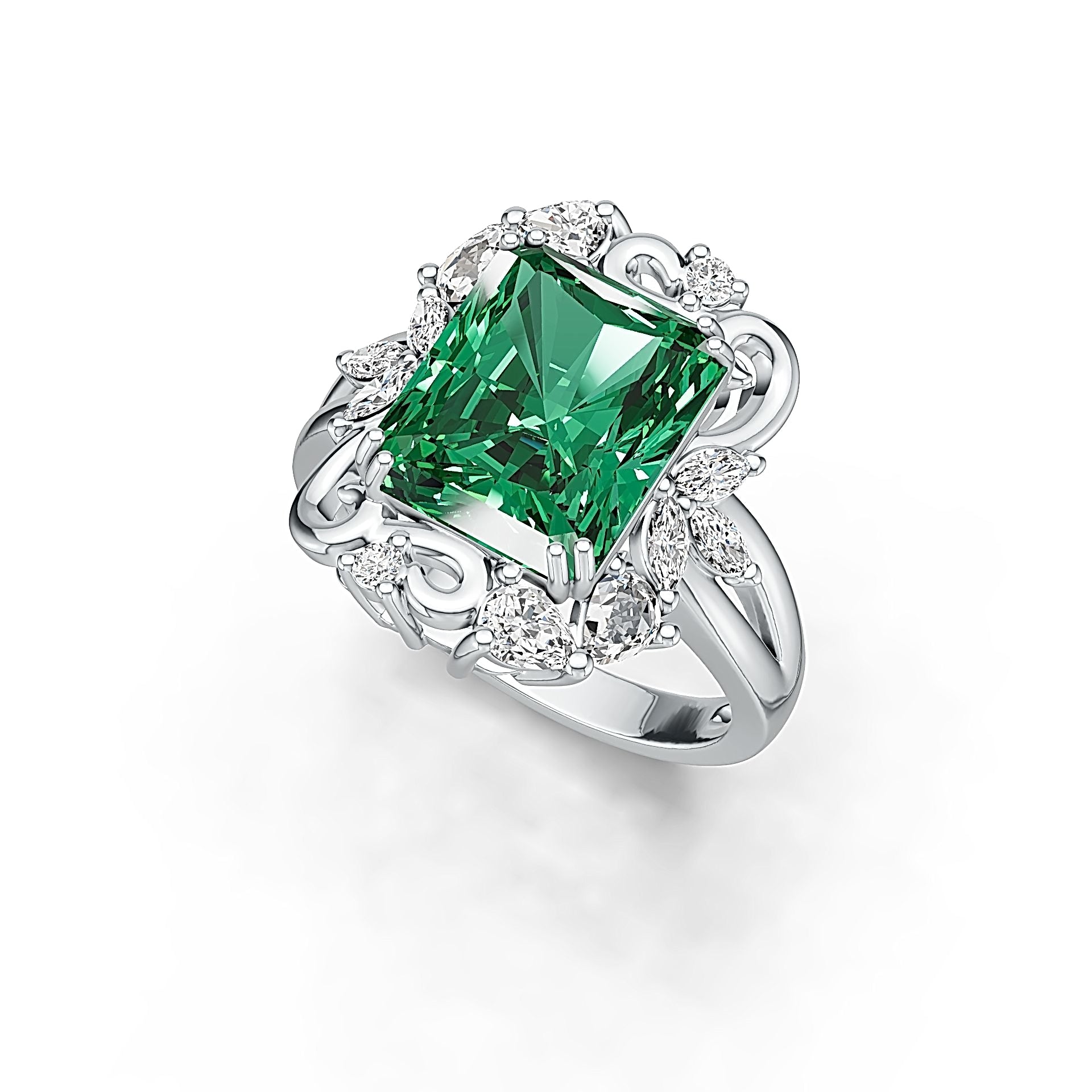 Sterling Silver Semi Mount Ring Setting Emerald OCT 12x10mm DHJ