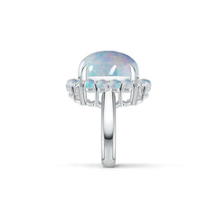 14K Gold Semi Mount Ring Setting Oval OV 16X12mm 3X3mm Cabochon Diamond Accent DHJ
