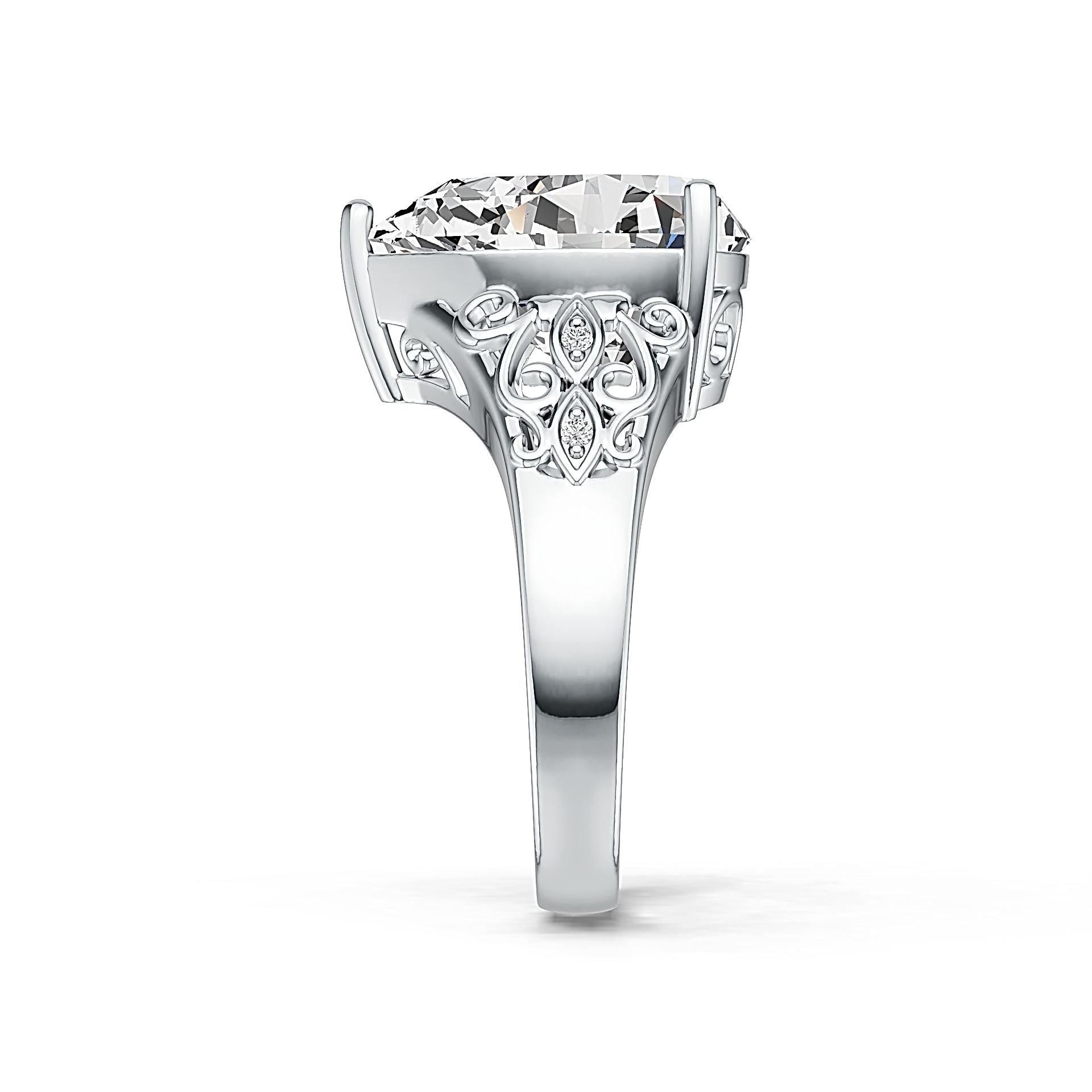 10K Gold Semi Mount Ring Setting Pear PE 16X12mm Filigree Band Moissanite Accent DHJ