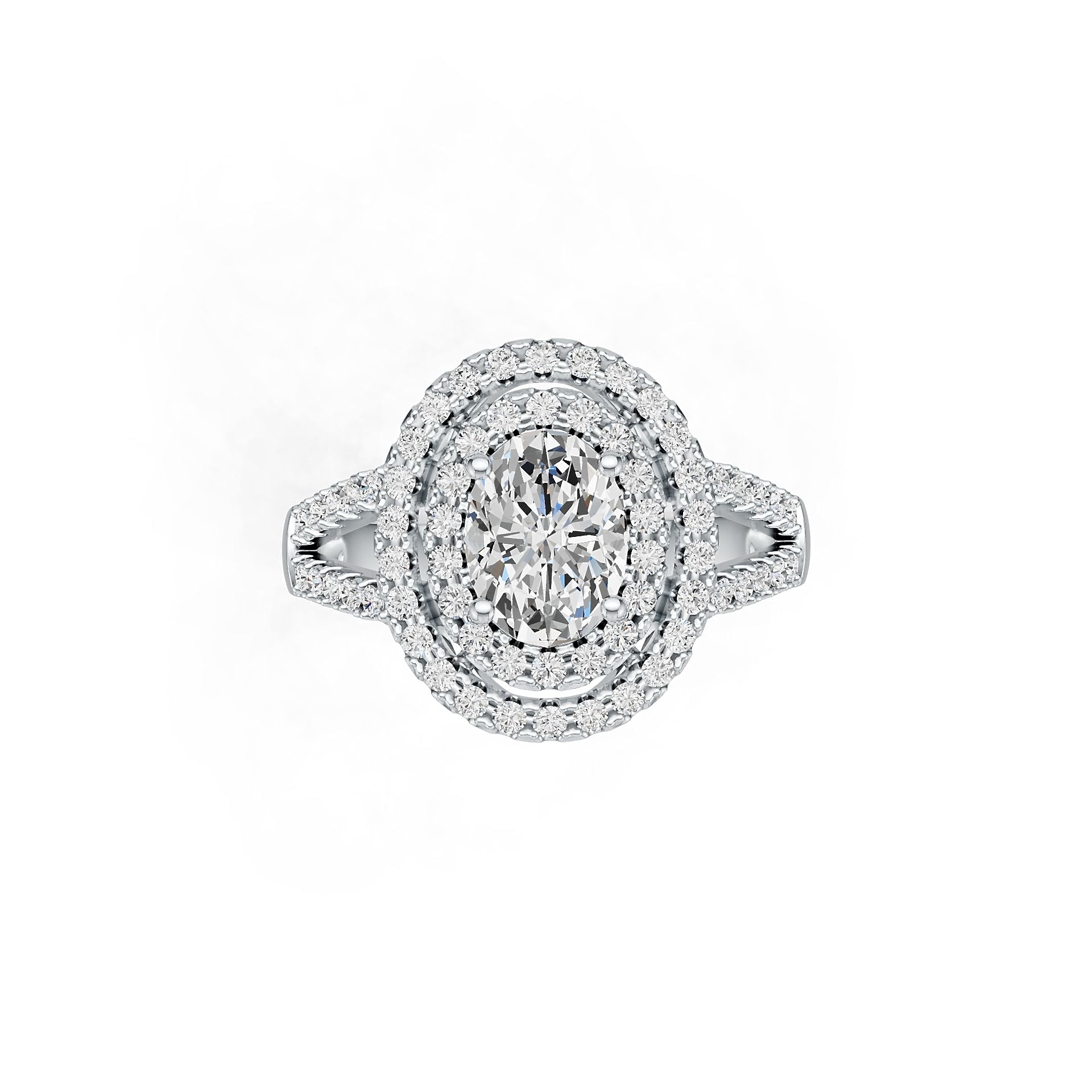 Platinum Semi Mount Ring Setting Oval OV 8X6mm Double Halo Split Shank Diamond Accent DHJ