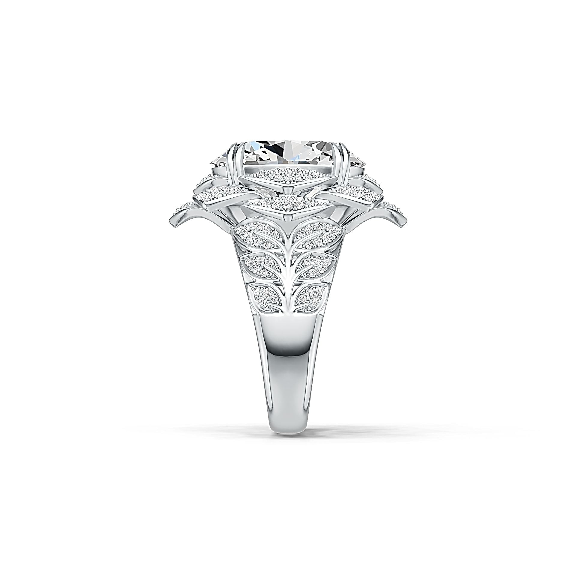 14K Gold Semi Mount Ring Setting Oval OV 16X12mm Flower Theme Diamond Accent DHJ