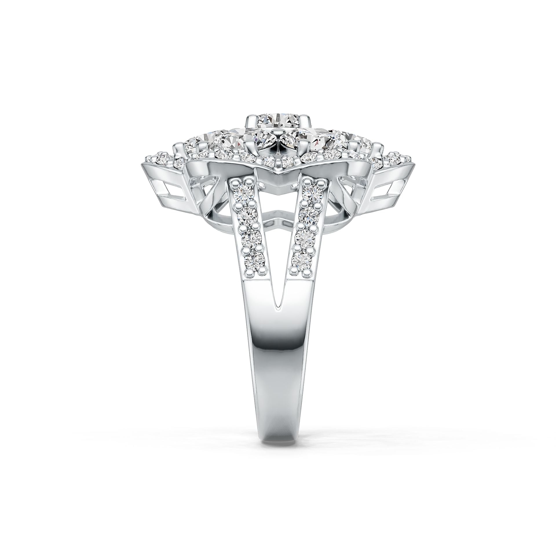 Platinum Semi Mount Ring Setting Round RD 6x6mm Flower Theme Split Shank Diamond Accent DHJ