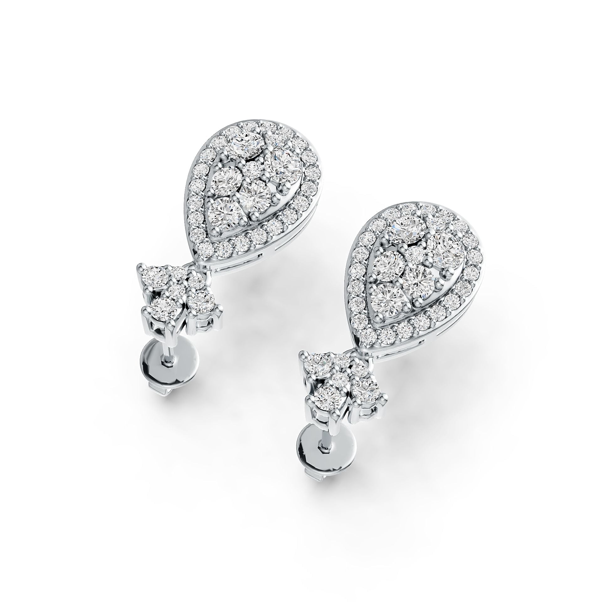 10K Gold Earrings Cluster Pear-Shaped with White Topaz or Moissanite Moissanite Accent DHJ