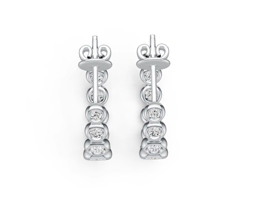 18K Gold Bezel Hoop Earrings with White Topaz or Moissanite Diamond Accent DHJ