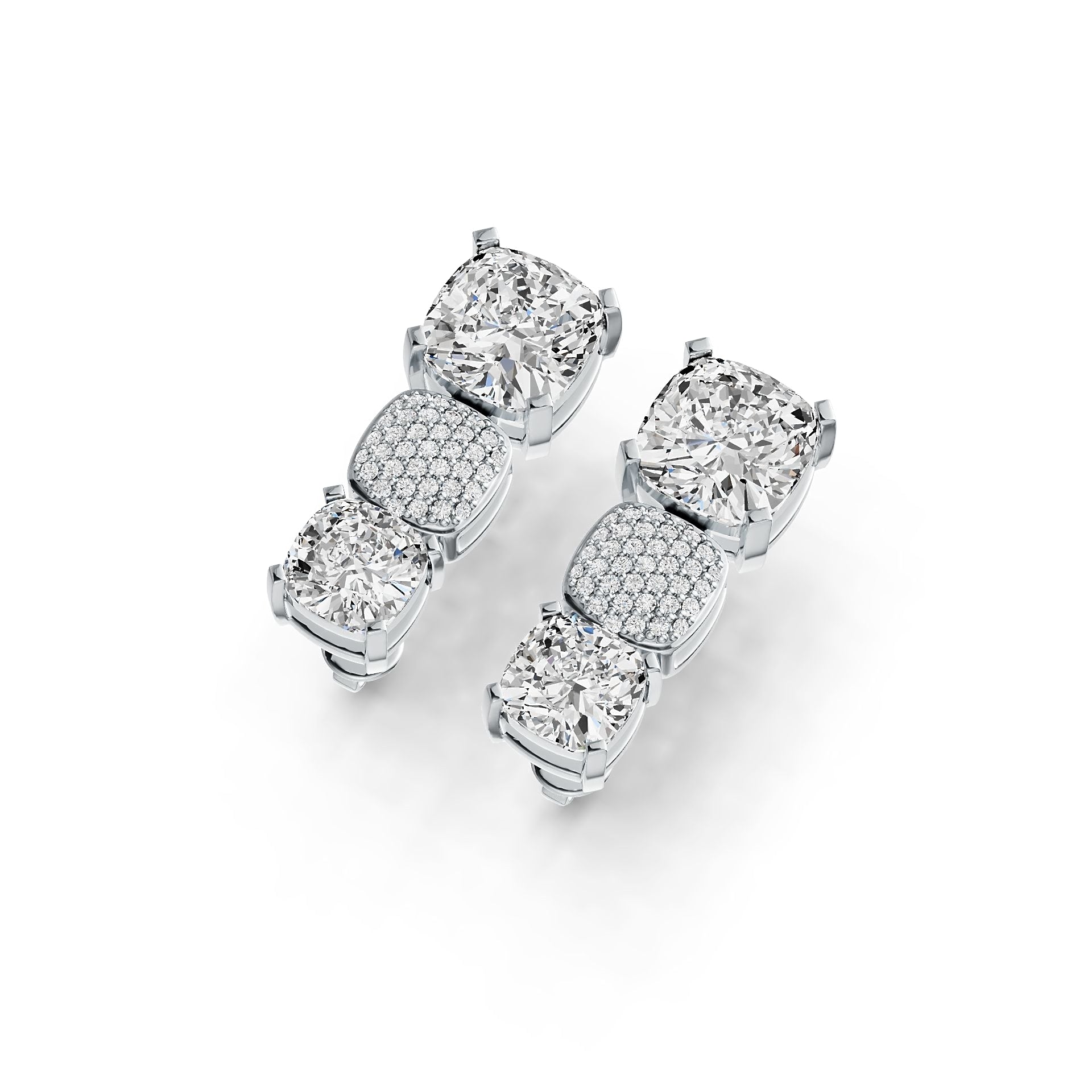 18K Gold Semi Mount Earrings Setting Cushion CU 9X9mm CU 7X7mm Diamond Accent DHJ