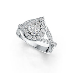 Sterling Silver Semi Mount Ring Setting Pear PE 8X6mm Halo with White Topaz DHJ