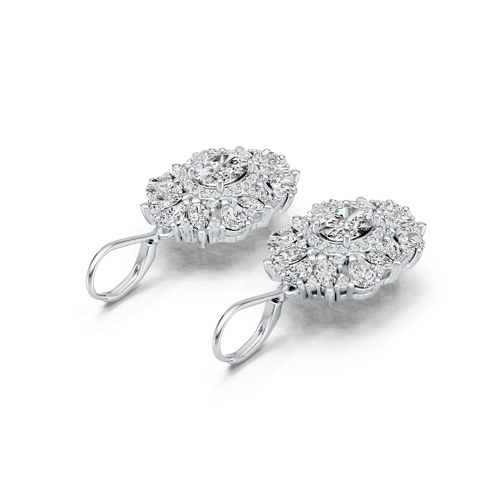 18K Gold Semi Mount Earrings Setting Oval OV 8X6mm MQ 4X2mm MQ 5X2.5mm PE 4X3mm Diamond Accent DHJ
