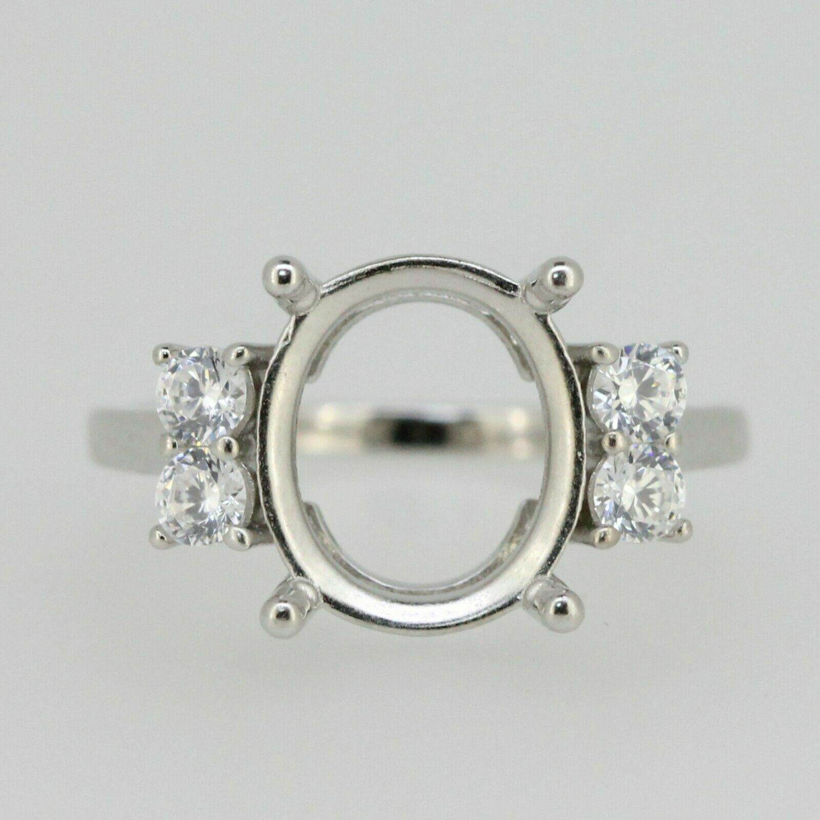 Platinum Semi Mount Ring Setting OV 12x10mm Diamond Accent Syzjewelry