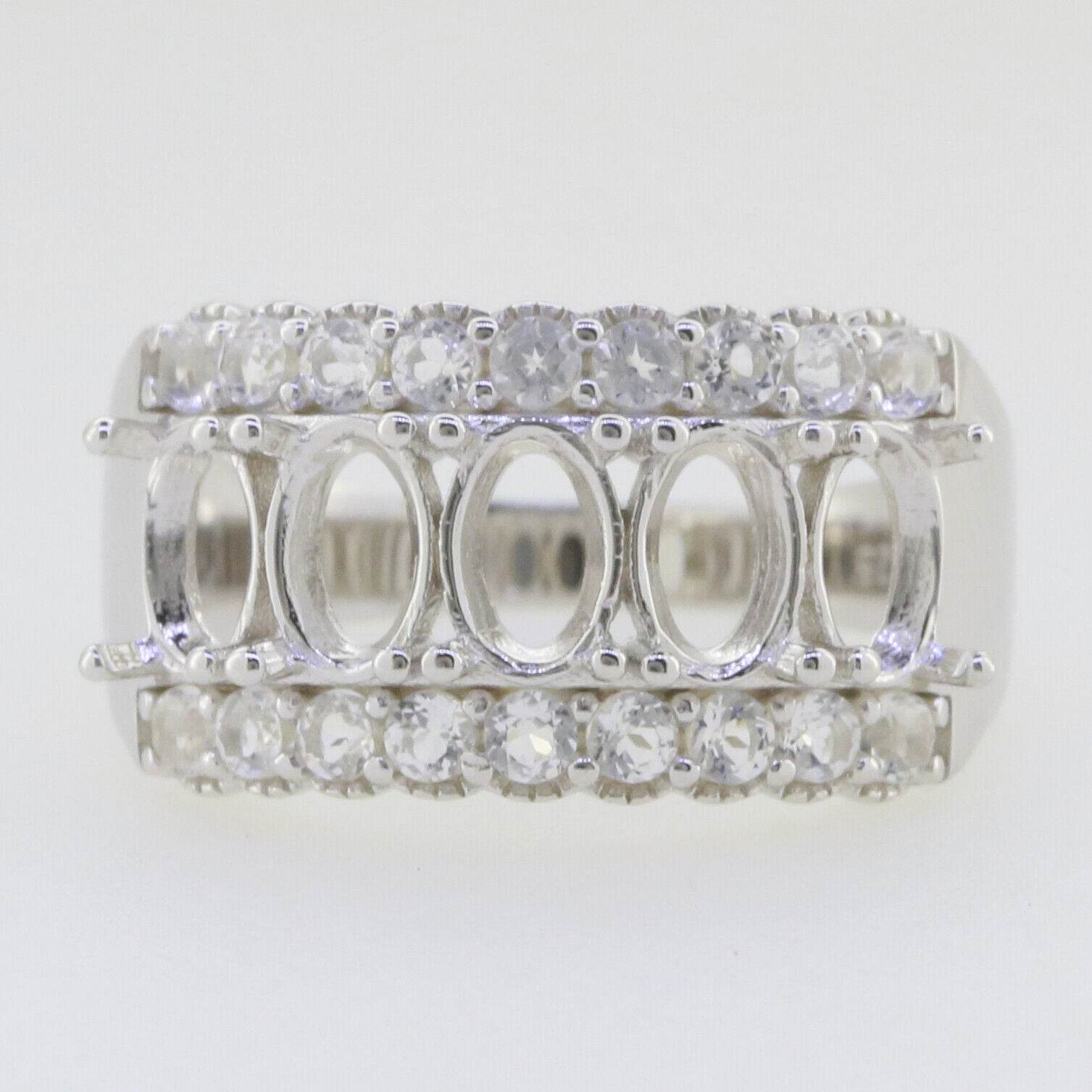 14K Gold Semi Mount Ring Setting Oval OV 6x4mm 3 Row Band Desig Half Enternity Diamond Accent Syzjewelry