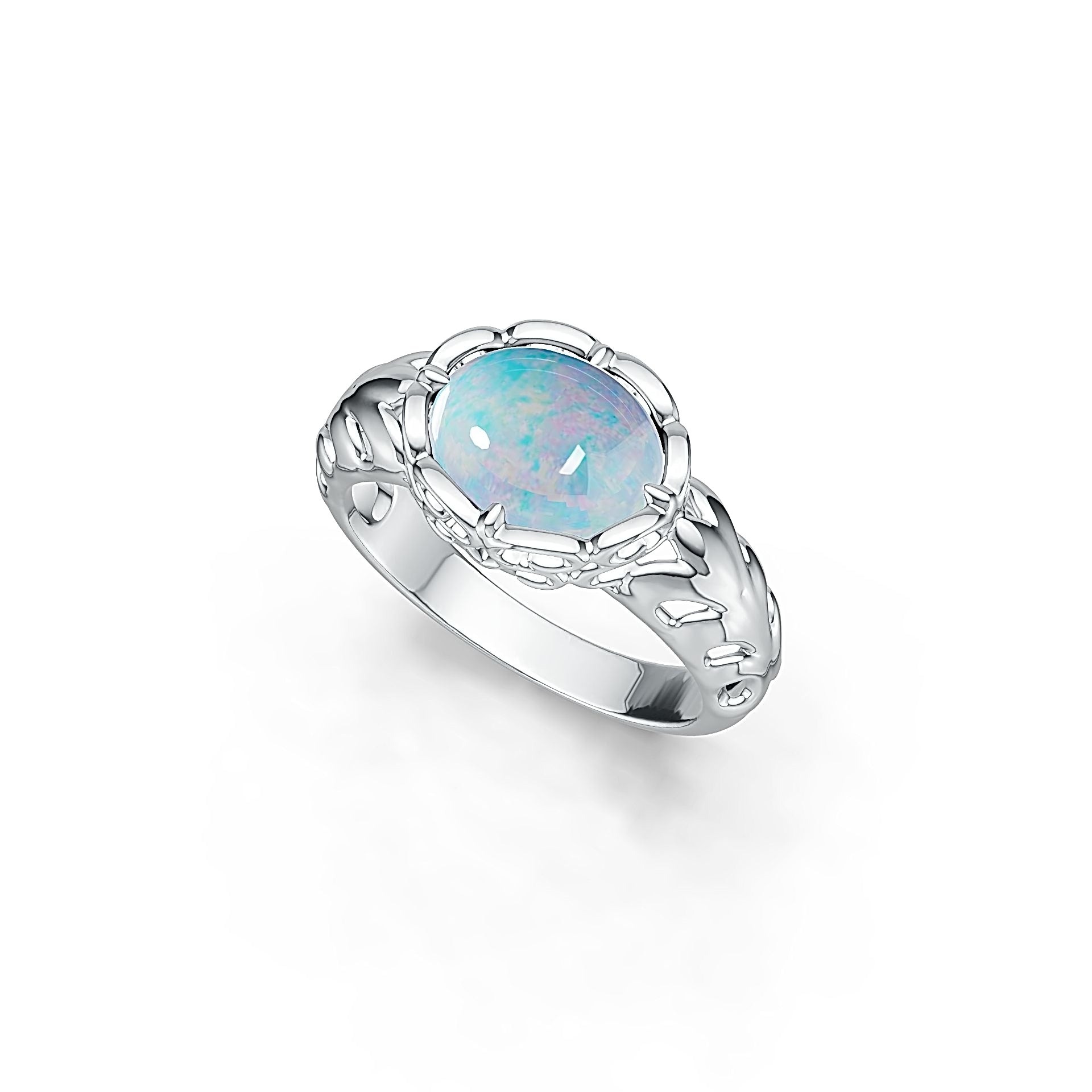 Filigree Sterling Silver Semi Mount Ring Setting Cabochon OV 10x8mm White Topaz Syzjewelry