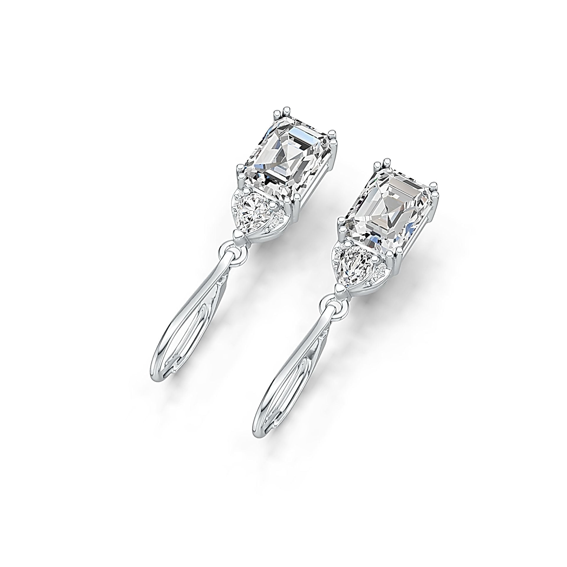 Platinum Semi Mount Earrings Setting Emerald OCT 8X6mm Diamond Accent DHJ
