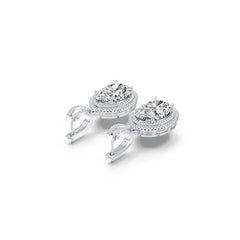 14K Gold Semi Mount Earrings Setting Oval OV 18X12mm Double Halo Diamond Accent DHJ