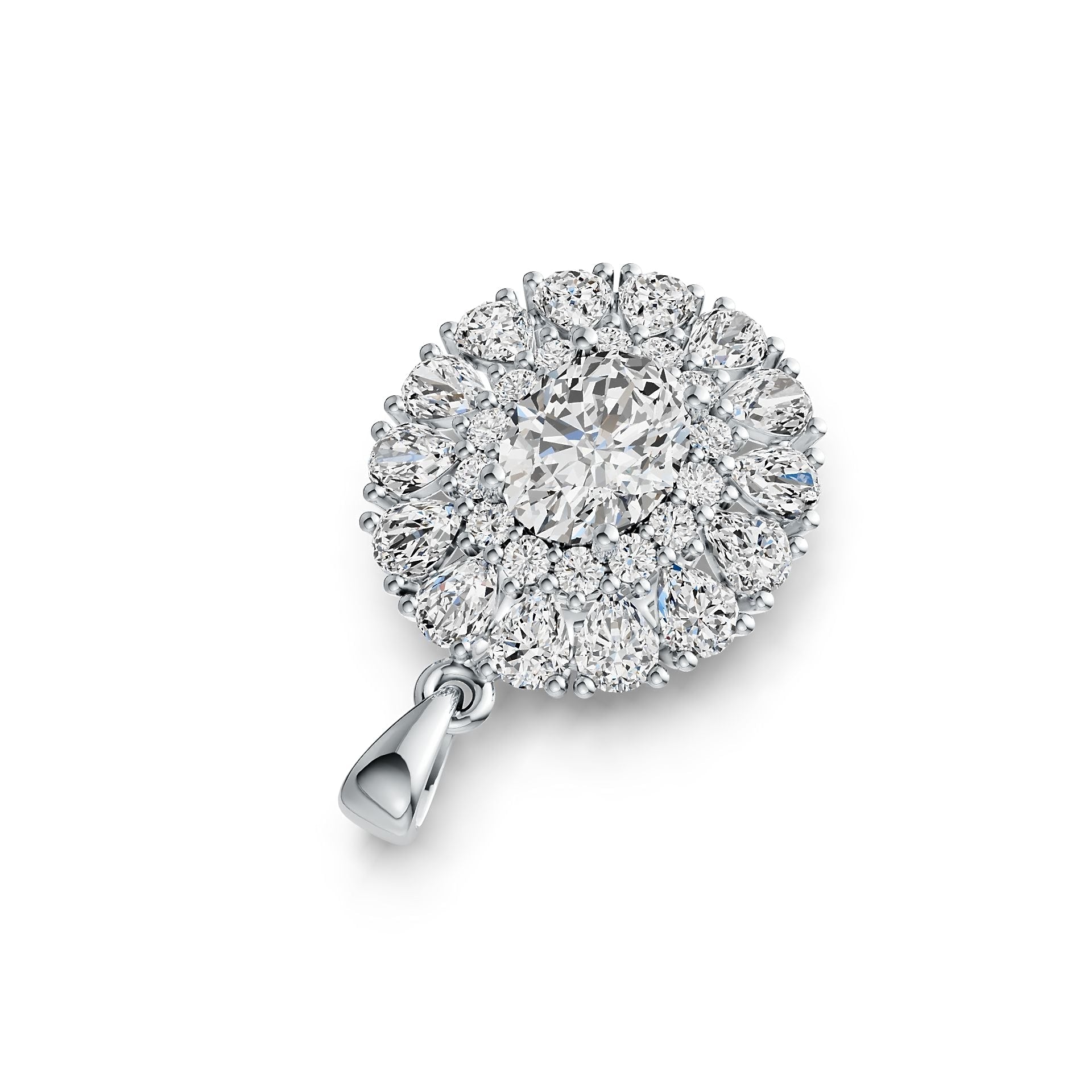 Platinum Semi Mount Pendant Setting Oval OV 9X7mm PE 4x3mm Double Halo Diamond Accent DHJ
