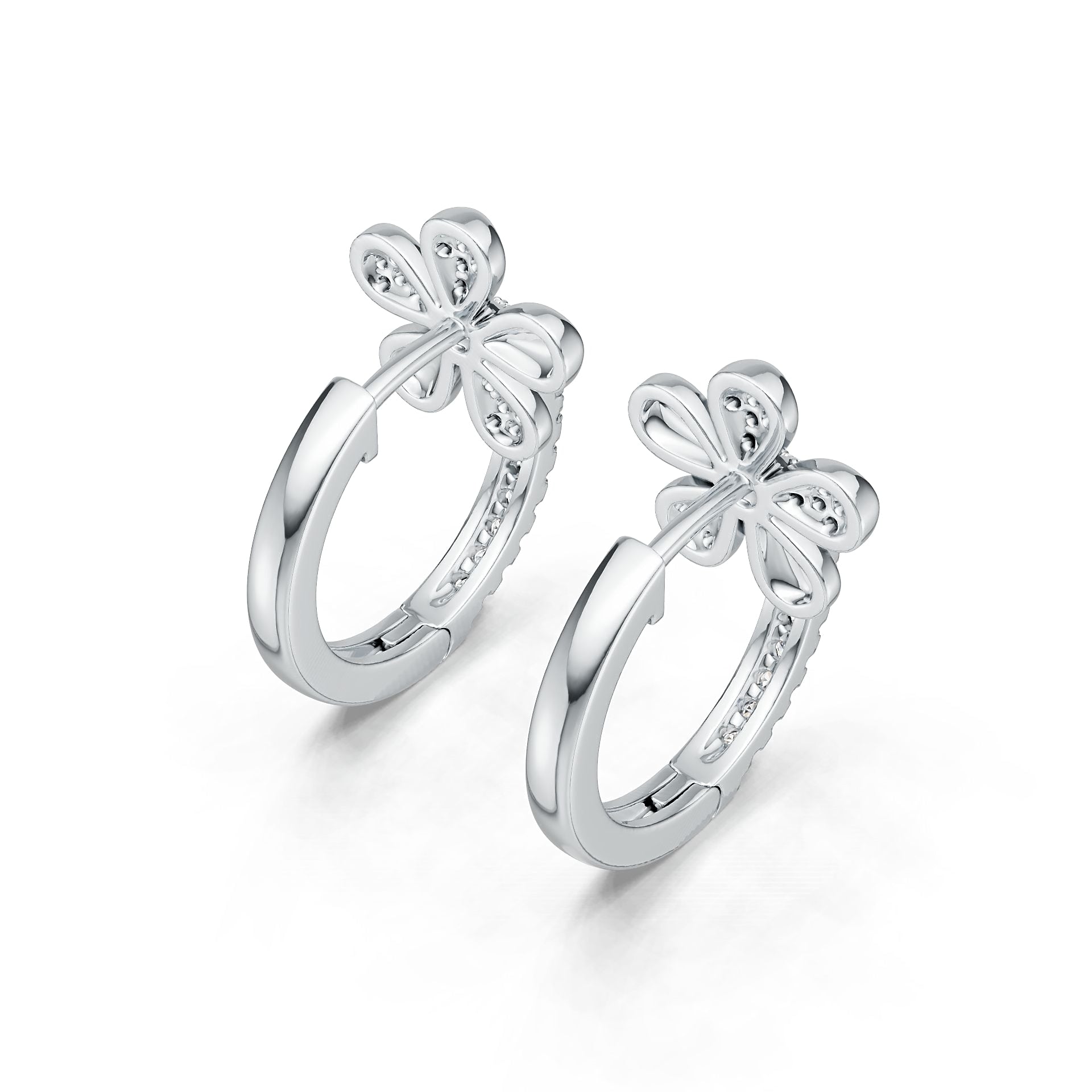 Sterling Silver Hoop Earrings with White Topaz or Moissanite Flower Theme Syzjewelry