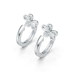Sterling Silver Hoop Earrings with White Topaz or Moissanite Flower Theme Syzjewelry