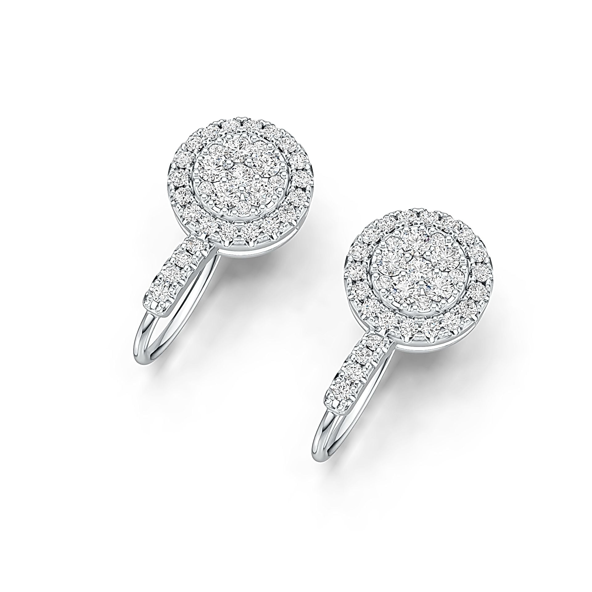 Sterling Silver Earrings Round Cluster Earring Leverback with White Topaz or Moissanite DHJ