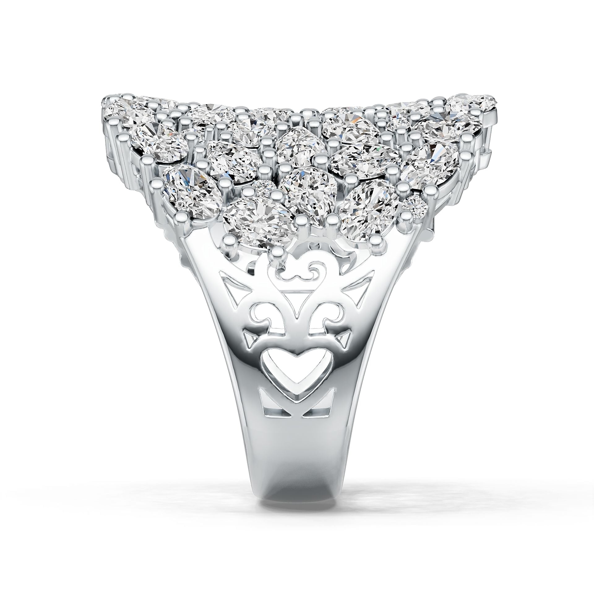 Platinum Cluster Cocktail Ring with or Moissanite Diamond Accent DHJ
