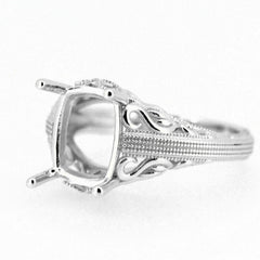 Art Deco Style 18K Gold Semi Mount Ring Setting Cushion Cu 10x8mm Syzjewelry