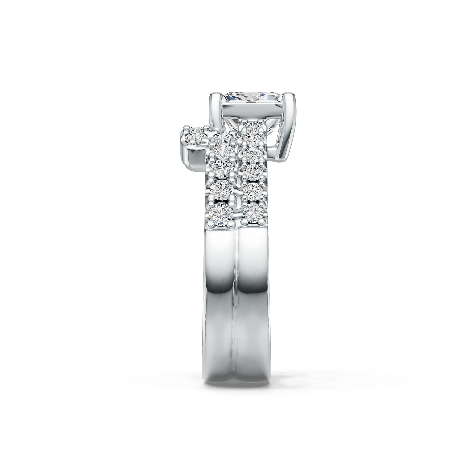 10K Gold Semi Mount Ring Setting Princess SQ 6x6mm with Moissanite Accent DHJ
