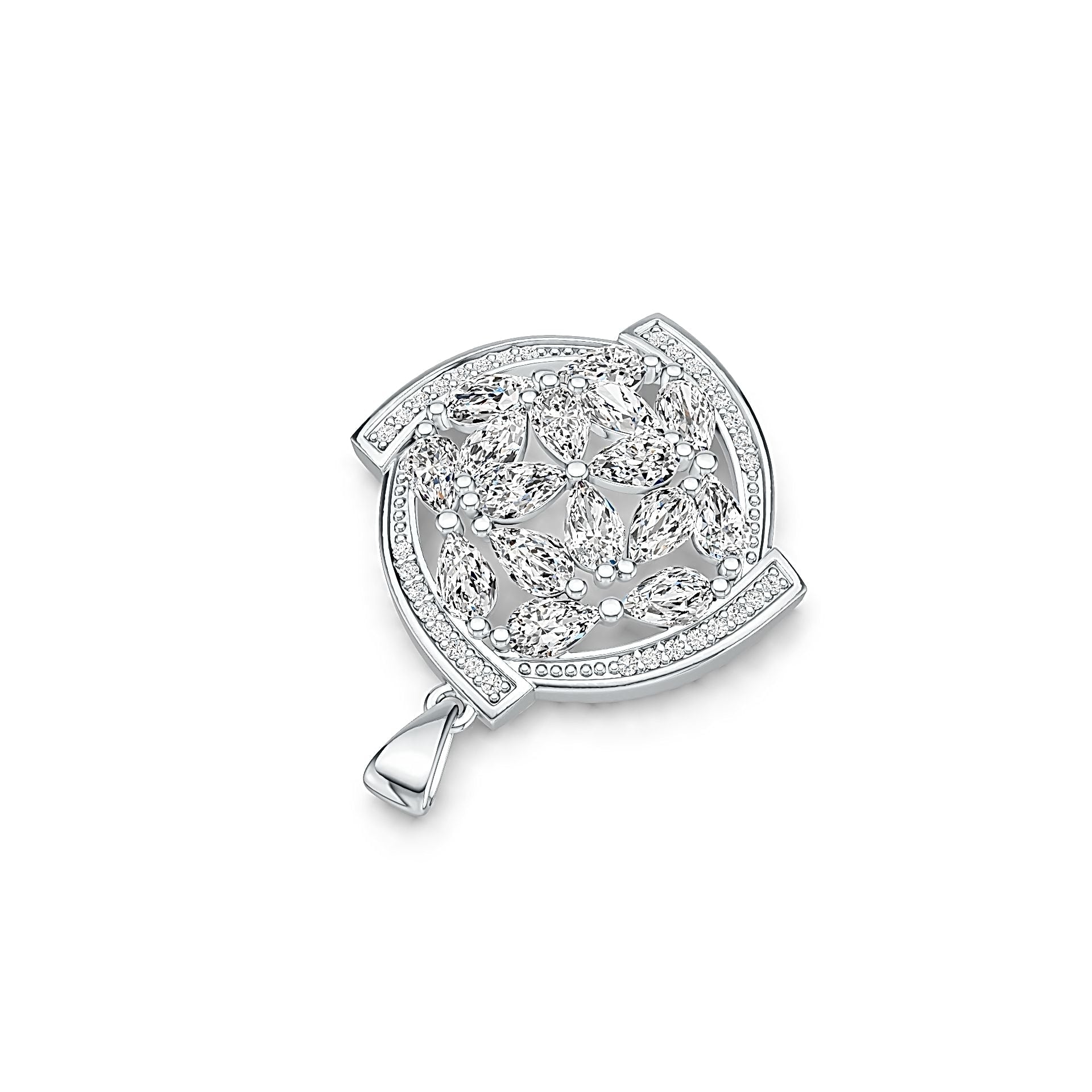 18K Gold Semi Mount Pendant Setting Pear PE 5X3mm with White Topaz Diamond Accent DHJ