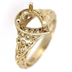 18K Gold Semi Mount Ring Setting Pear PE 8x6mm Art Deco Style Syzjewelry