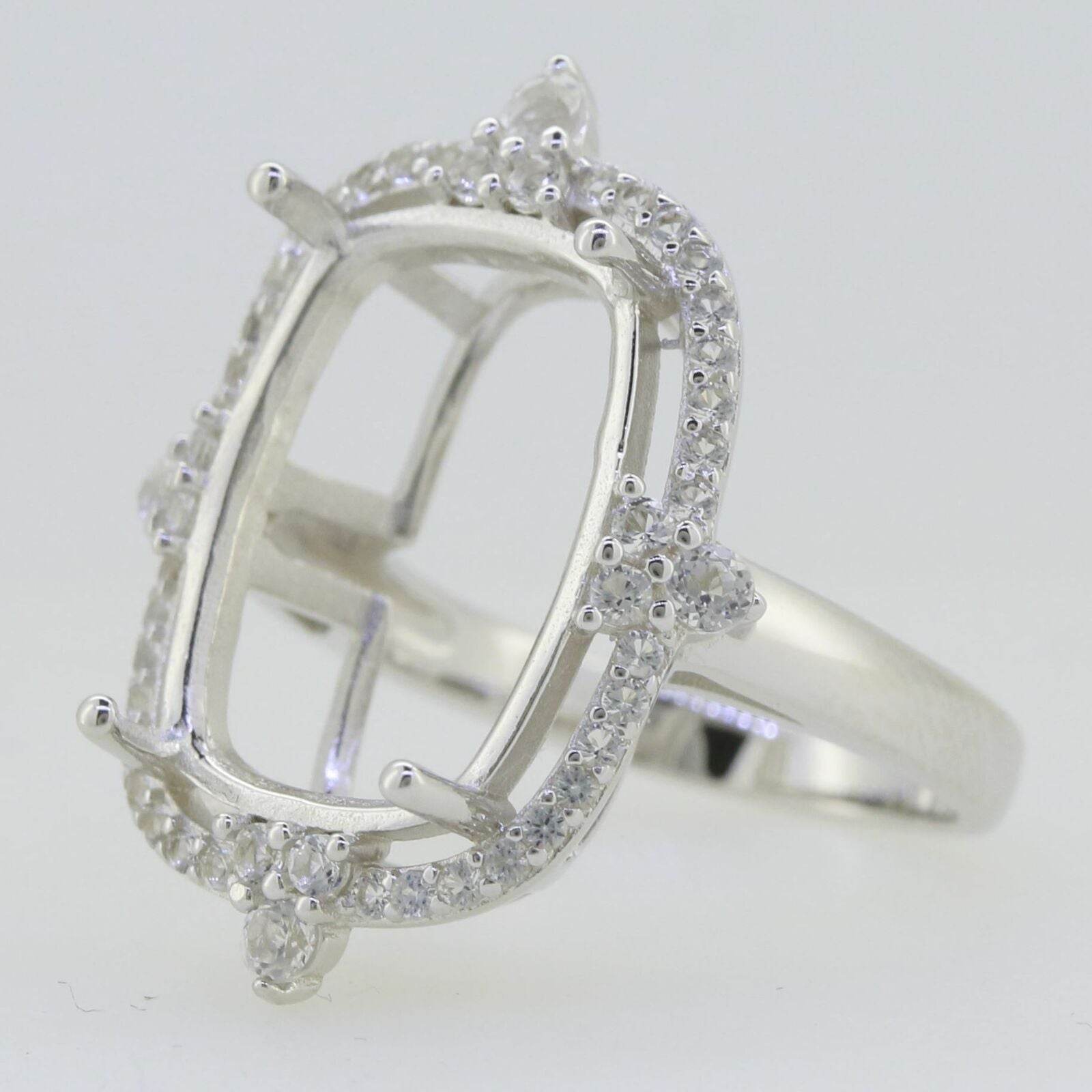 Platinum Semi Mount Ring Setting Cushion CU 18X13mm Halo Cocktail Ring Diamond Accent Syzjewelry