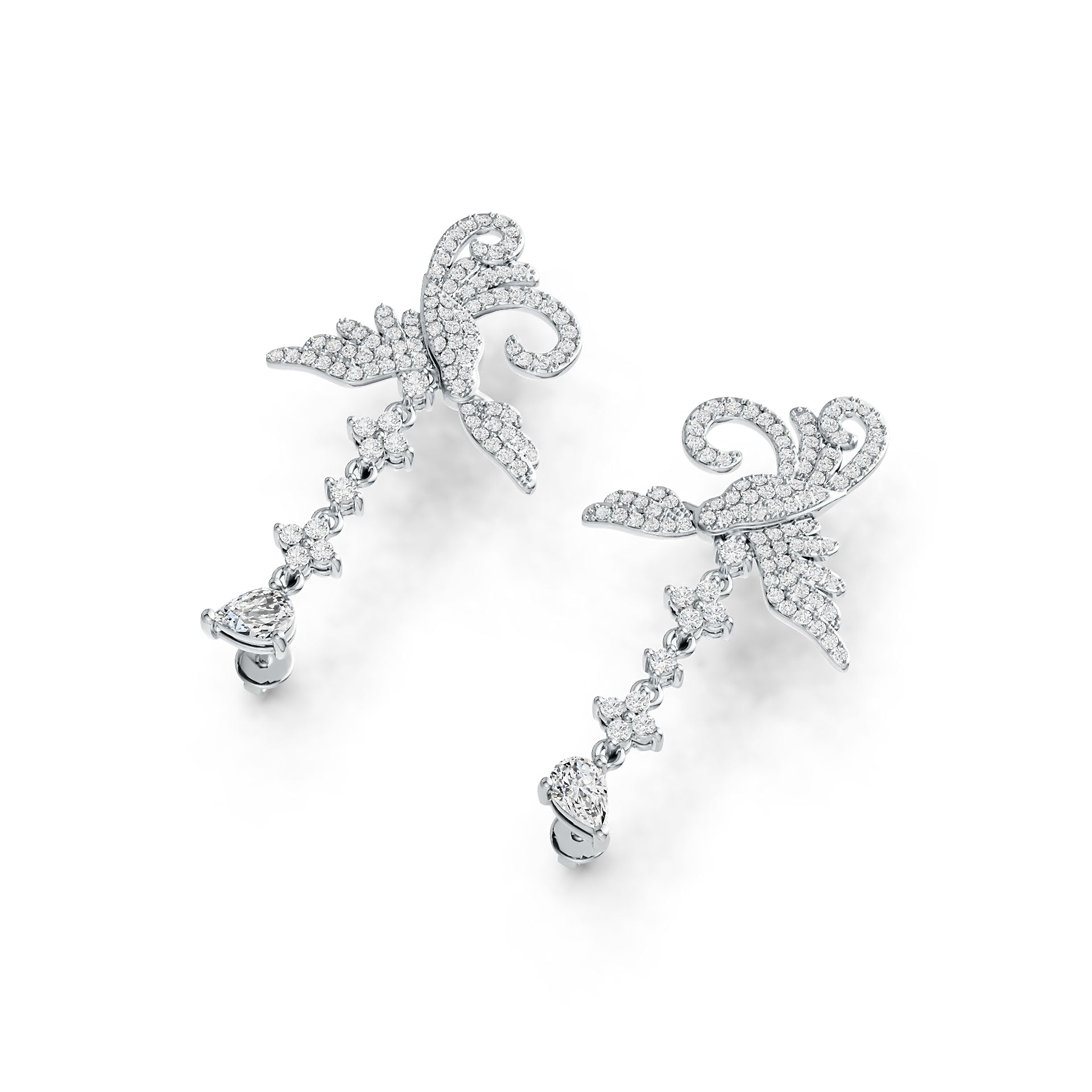 Platinum Semi Mount Earrings Setting Pear PE 6X4mm Bird Theme Diamond Accent DHJ