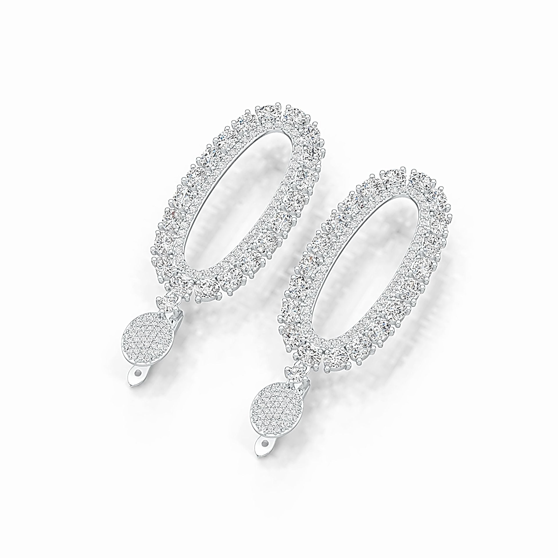 Sterling Silver Drop Earrings Open Oval Style with White Topaz or Moissanite DHJ