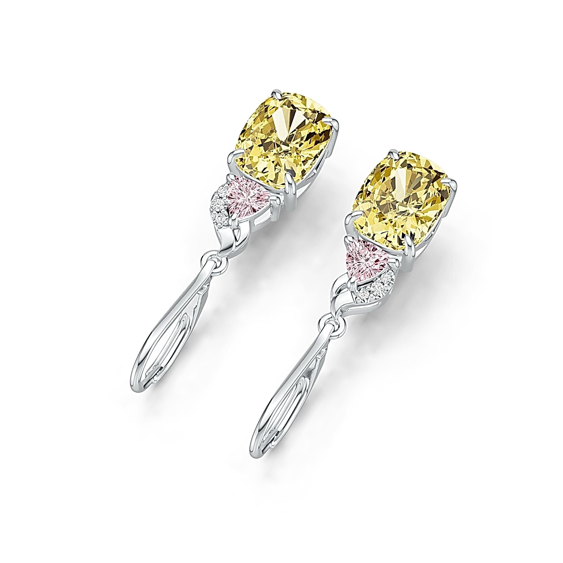 18K Gold Semi Mount Earrings Setting Cushion CU 9X7mm TRI 4X4mm Diamond Accent DHJ