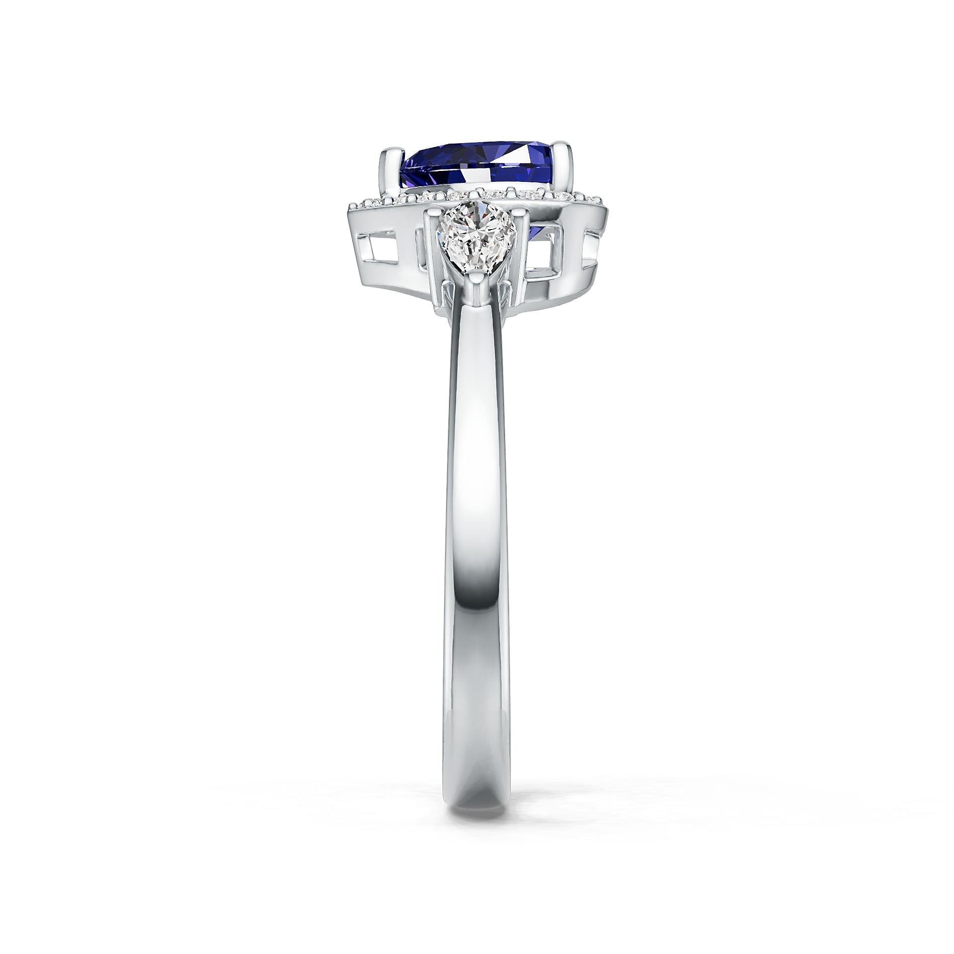 14K Gold Semi Mount Ring Setting Heart HT 7X7mm PE 5X3mm Halo Diamond Accent DHJ