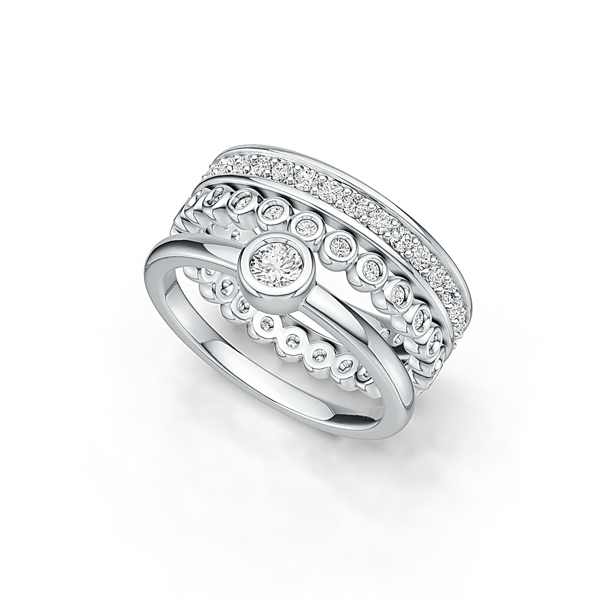 Sterling Silver Semi Mount Ring Setting Round RD 3.5mm Stackable Rings with White Topaz - Syzjewelry