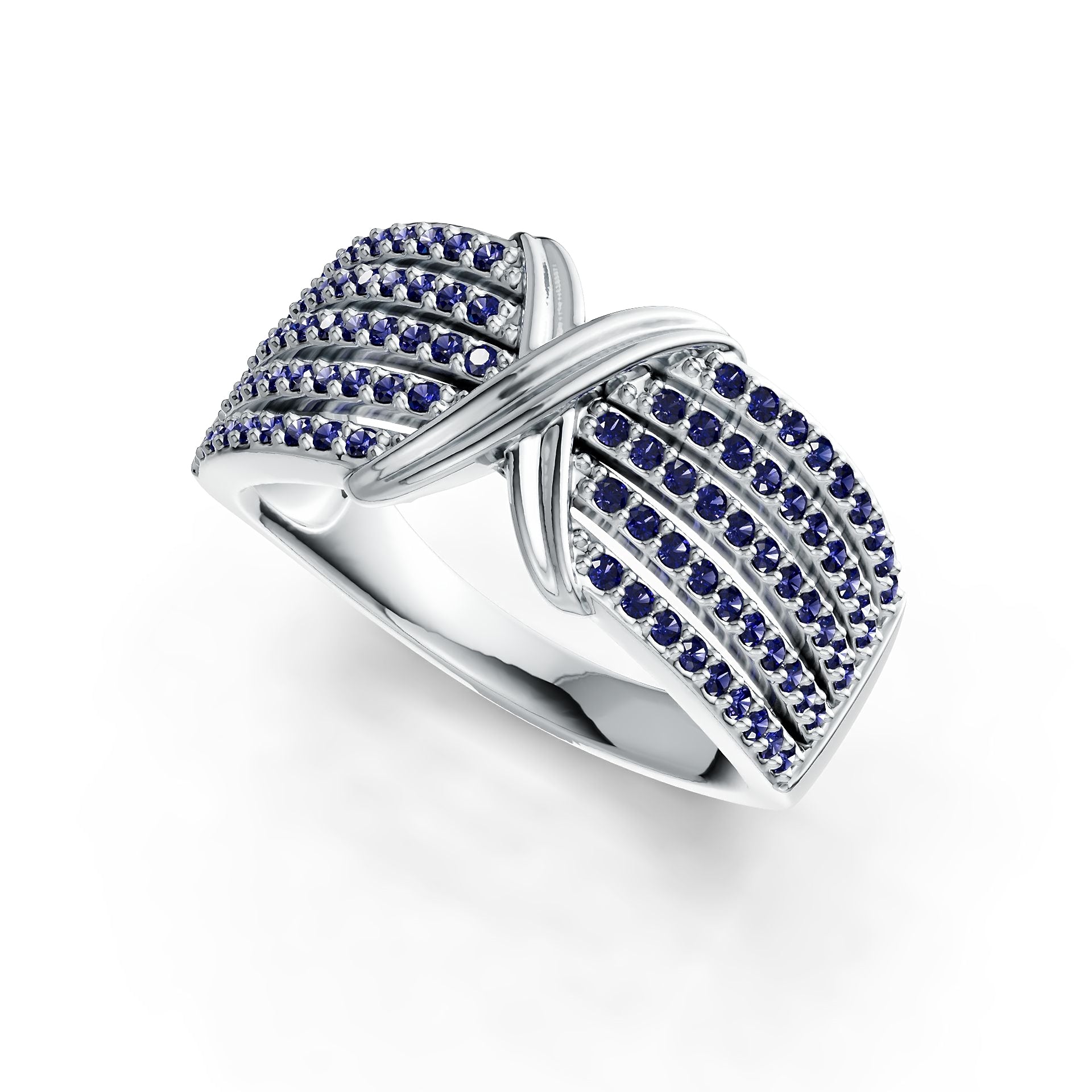 Sterling Silver Ring Crossover Multi-Row with White Topaz or Moissanite Syzjewelry
