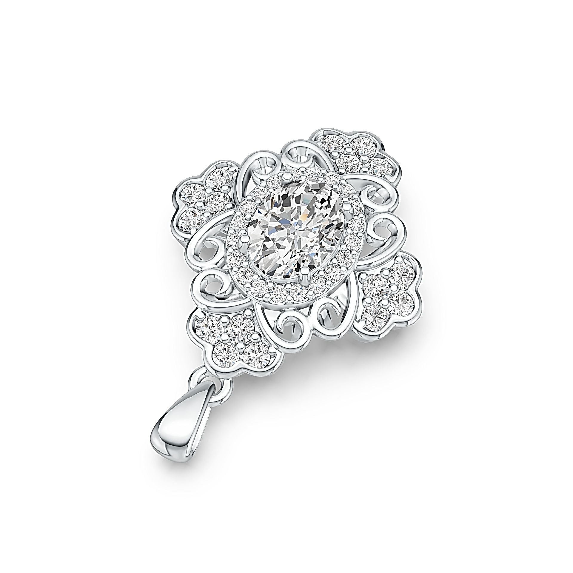 Sterling Silver Semi Mount Pendant Setting Oval OV 8X6mm with White Topaz Vintage-Inspired DHJ