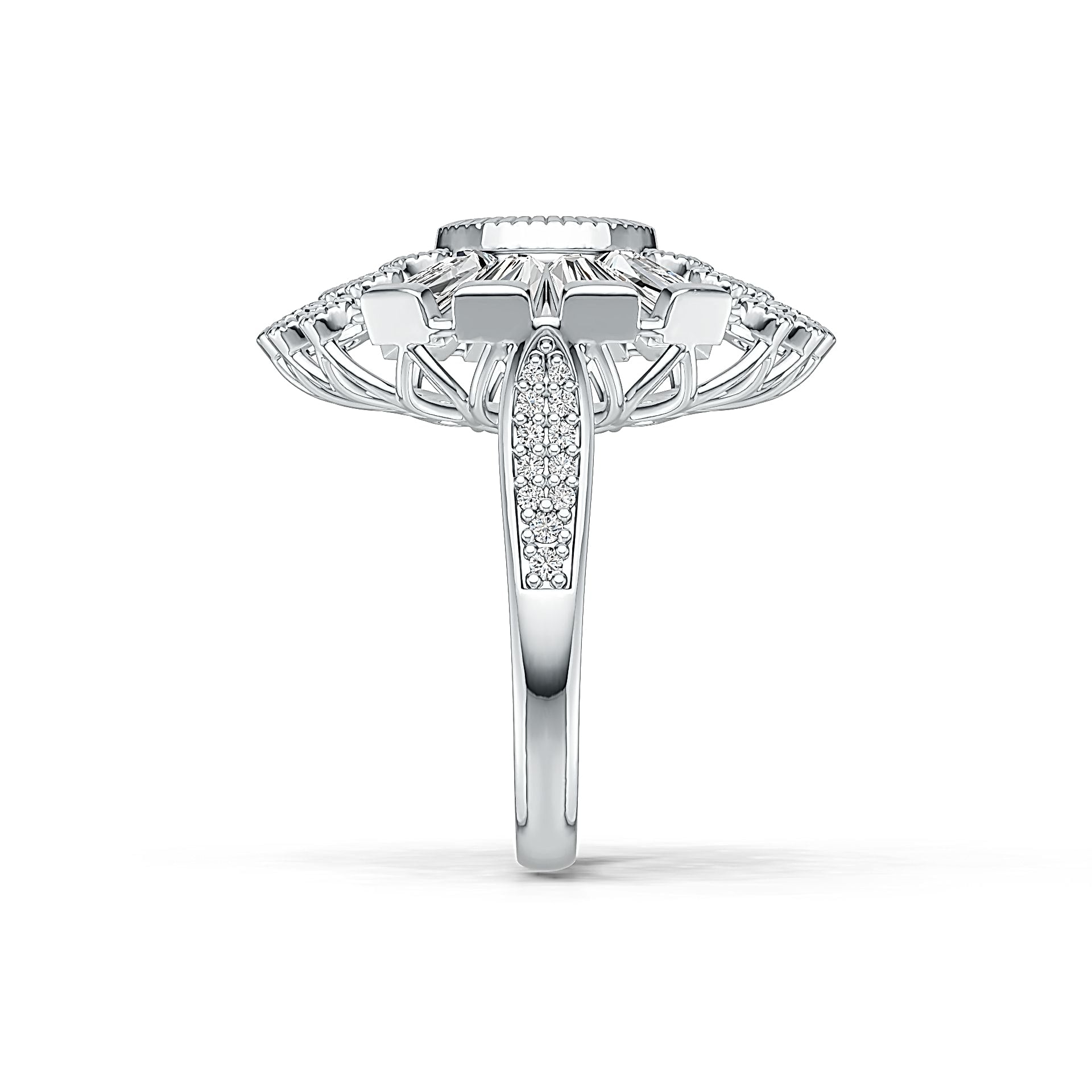 14K Gold Semi Mount Ring Setting Round RD 8x8mm BAG 6X3mm Diamond Accent DHJ