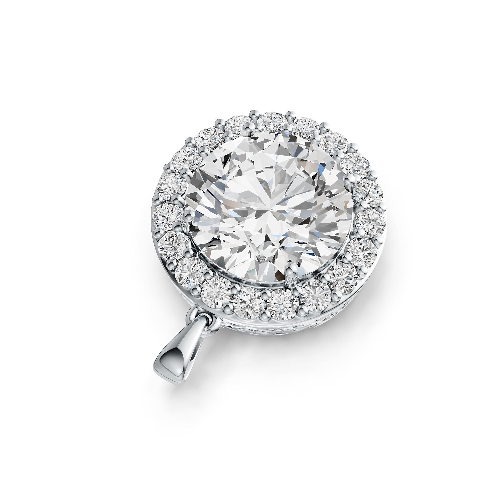 10K Gold Semi Mount Pendant Setting Round RD 15.5mm Halo Moissanite Accent DHJ