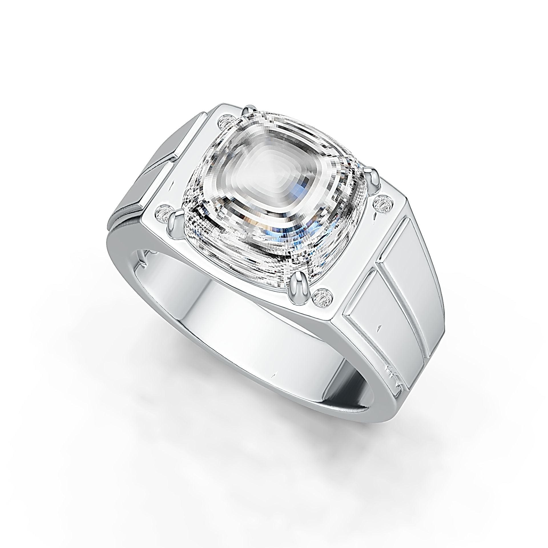 Sterling silver cushion semi mount ring 10.6x10.6mm viewed at angle, empty setting ready for gemstone