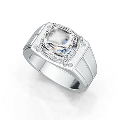 Sterling silver cushion semi mount ring 10.6x10.6mm viewed at angle, empty setting ready for gemstone