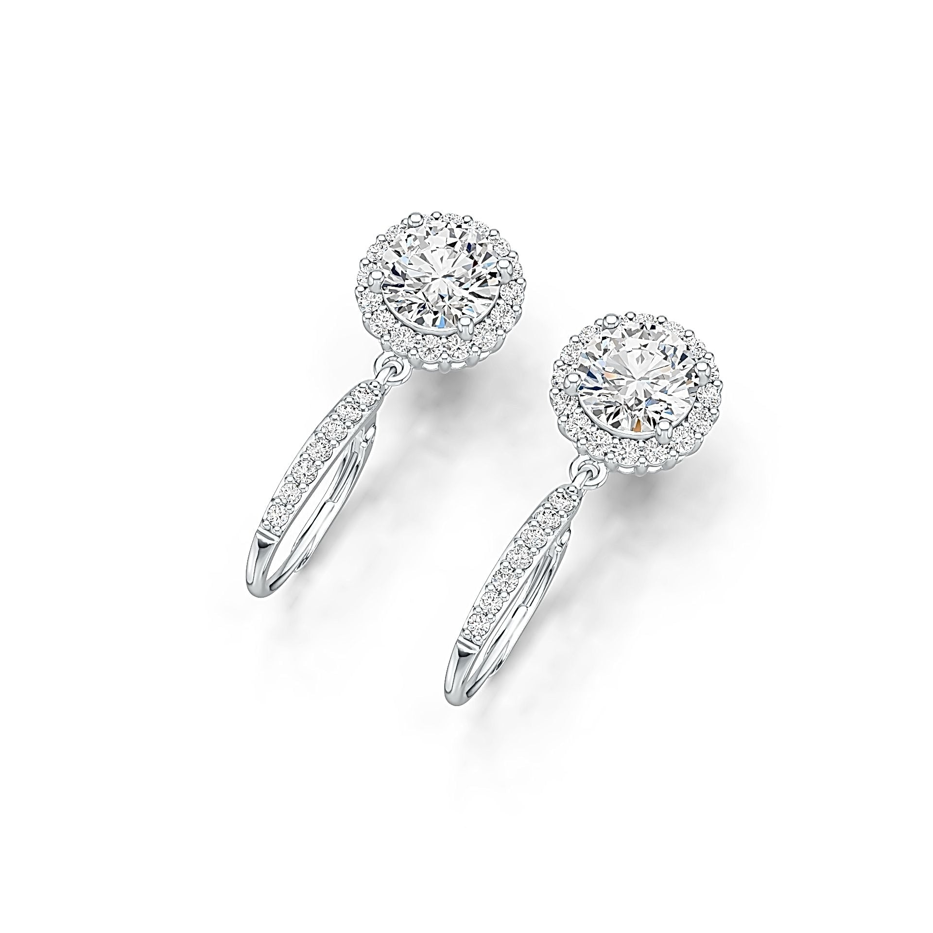 14K Gold Semi Mount Earrings Setting Round RD 8x8mm Halo Drop Earrings Diamond Accent DHJ
