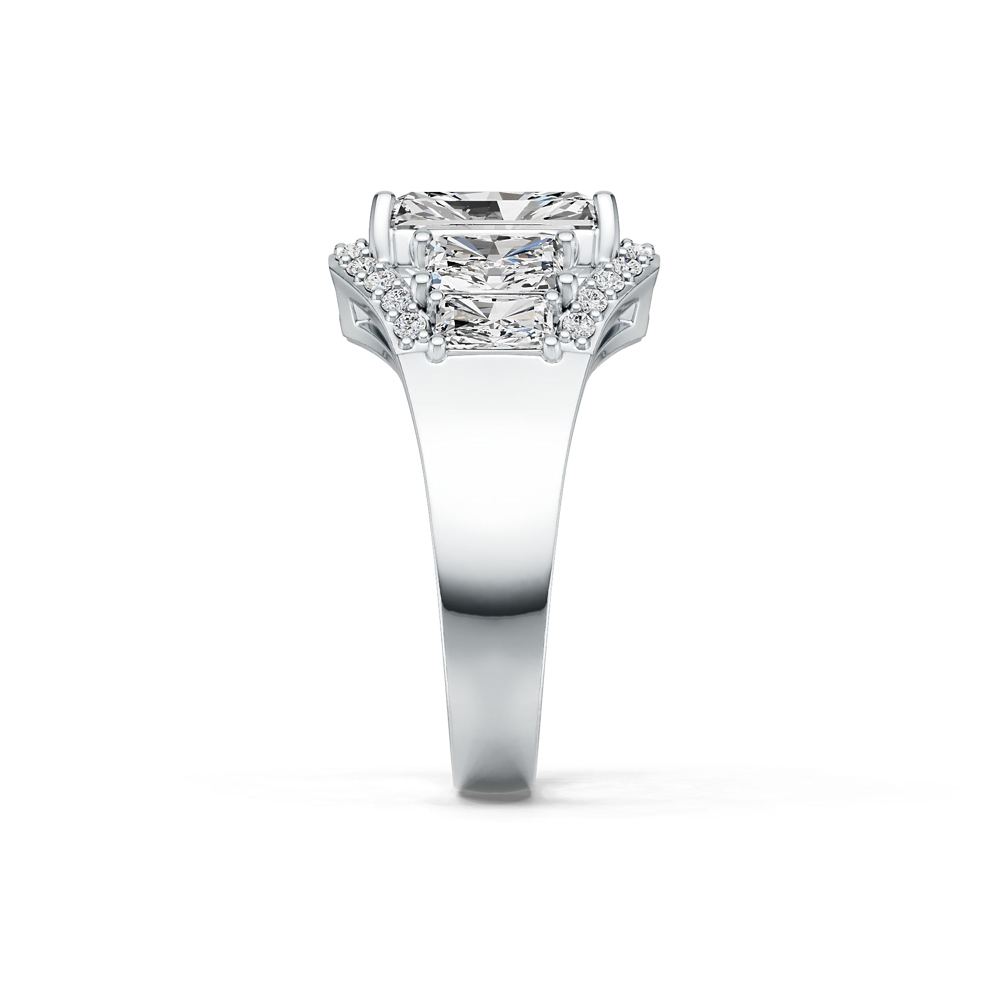 Platinum Semi Mount Ring Setting Emerald OCT 11x9mm OCT 6x4mm OCT 5x3mm Diamond Accent DHJ