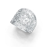 Sterling Silver Ring Wide Floral Filigree Theme DHJ